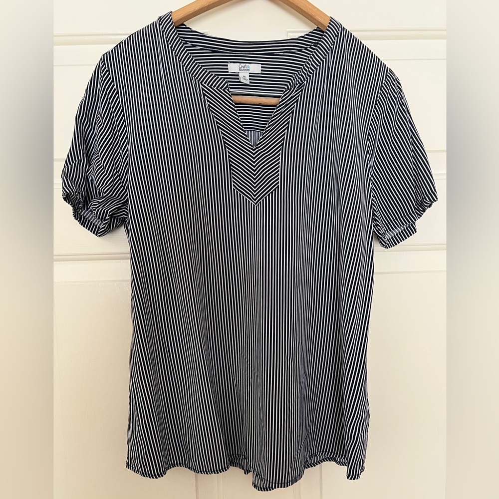 2/$20 Croft and Barrow navy and white striped blouse, medium